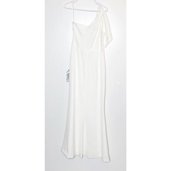 NWT Dress The Population Georgina One-Shoulder Crepe Gown Bow Detail White Large - Picture 6 of 9